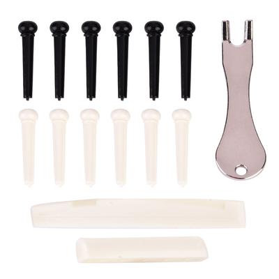 Gitar Sadel og Mutter Sett Metall Pinnefjerner med 12 Bro-pinner Gitar Reparasjonsdeler