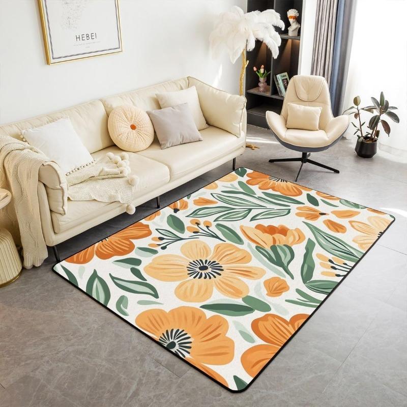 Colorful Flower Print Carpet Colorful Botanical Art Design Home Decor Mat Absorbent Anti-Slip Rug for Living Room Bedroom Etc