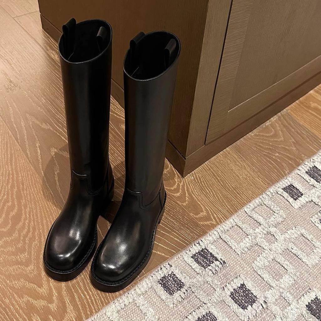 Grape Mother Studiolee 2025 New Autumn and Winter Cowhide Round Head Thin High Boots Thick-soled Knight Boots Women