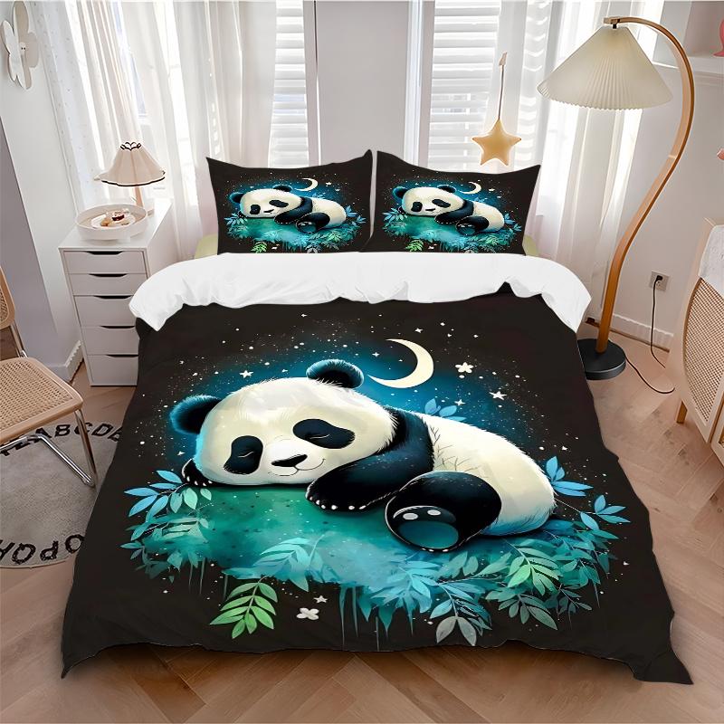 3pcs Moonlit Night Panda Bedding Set - Includes Quilt Cover and Pillowcases, Suitable for All Seasons, Machine Washable - Ideal Gift for Fam