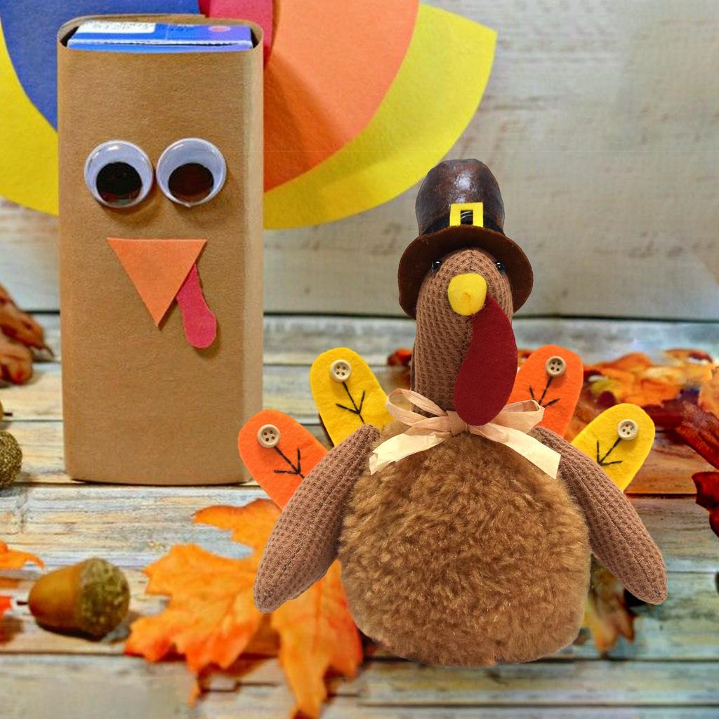 Cute Thanksgiving Day Decor Turkey Plush Ornaments Handmade Gobbler Gifts Fall  Stuffed Turkey Doll Indoor Tabletop Decorations