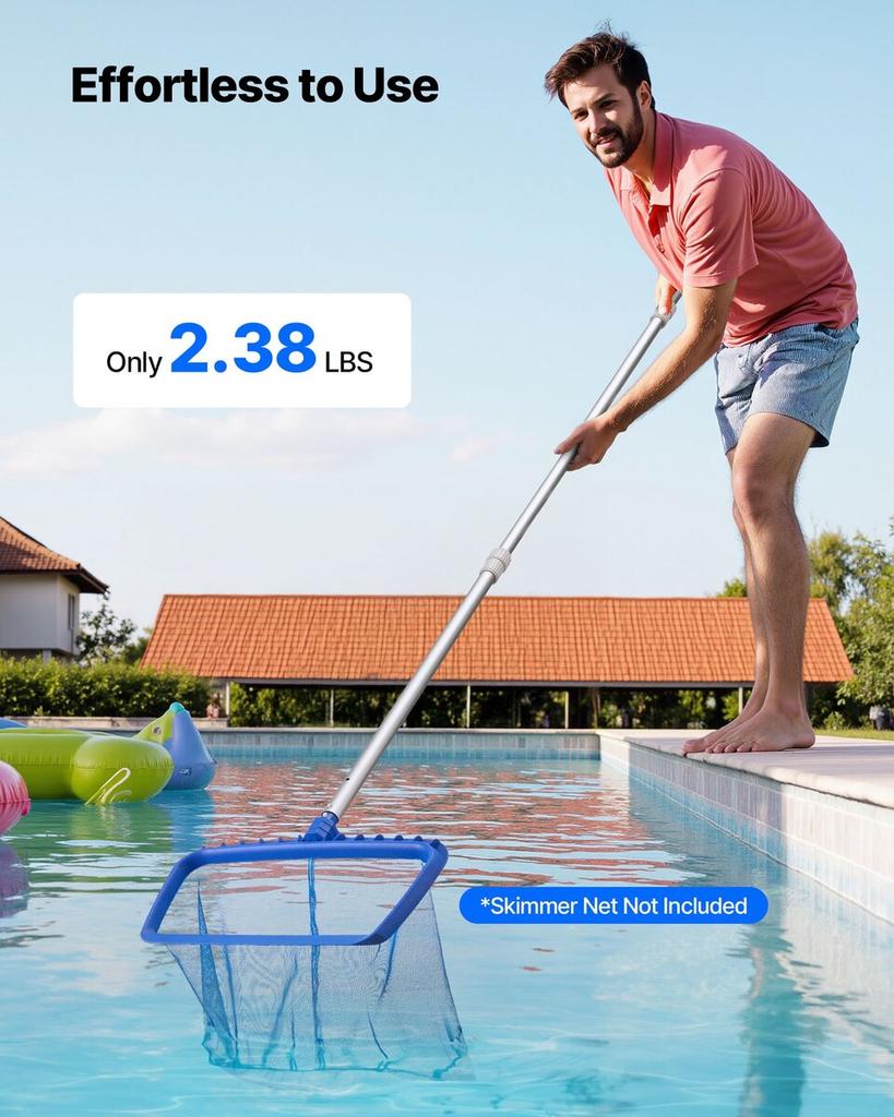 Pool Pole, 1 to 4.6 mm Telescoping Swimming Pool Cleaning Poles, Professional Adjustable Telescopic Pole with 2 Extension Poles, Heavy Duty Cleaner