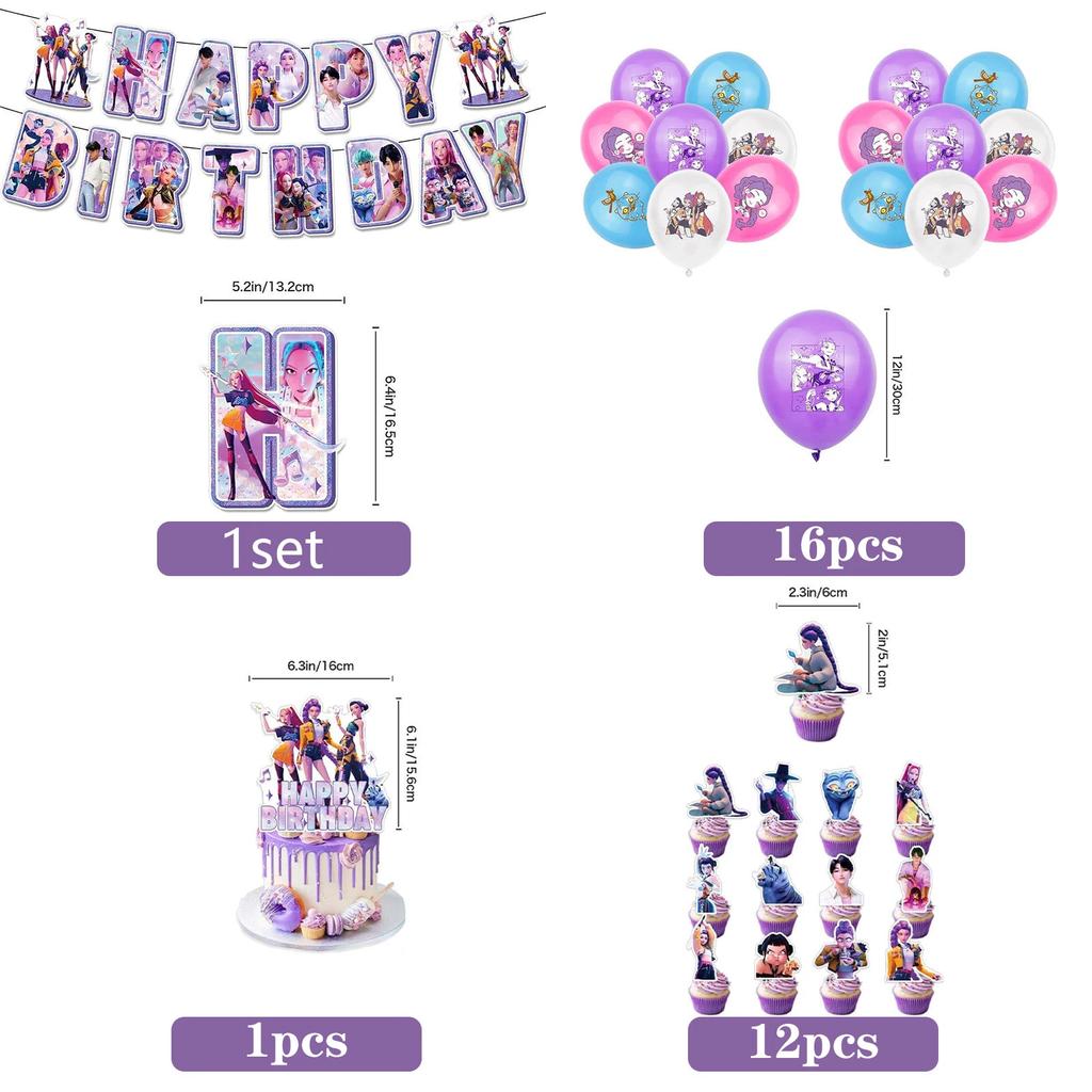 K-pop Demon Hunters Party Favors Cupcake Toppers Anime Demon Hunting Card Group Postcard Stickers Banner Balloon Christmas