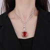 Jewelry Copper Bottom Gold-Plated Simulation Orange Red Zircon Luxury Inlaid Light Luxury Square 20 * 23 Pendant Necklace