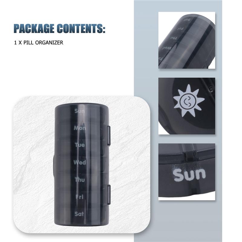 

AD23-Daily Pill Organizer (Twice-A-Day) - Weekly AM/PM Pill Box, Round Medicine Organizer, 7 Day Pill Container чёрный