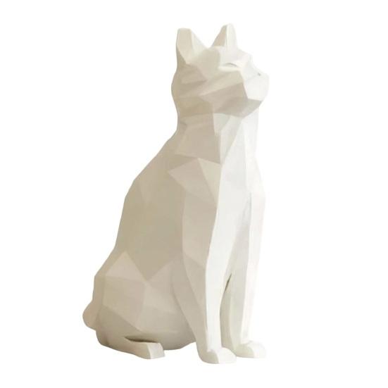 Geometric Cat Figurine 3D Cat Sculpture Printed Low-Poly Modern