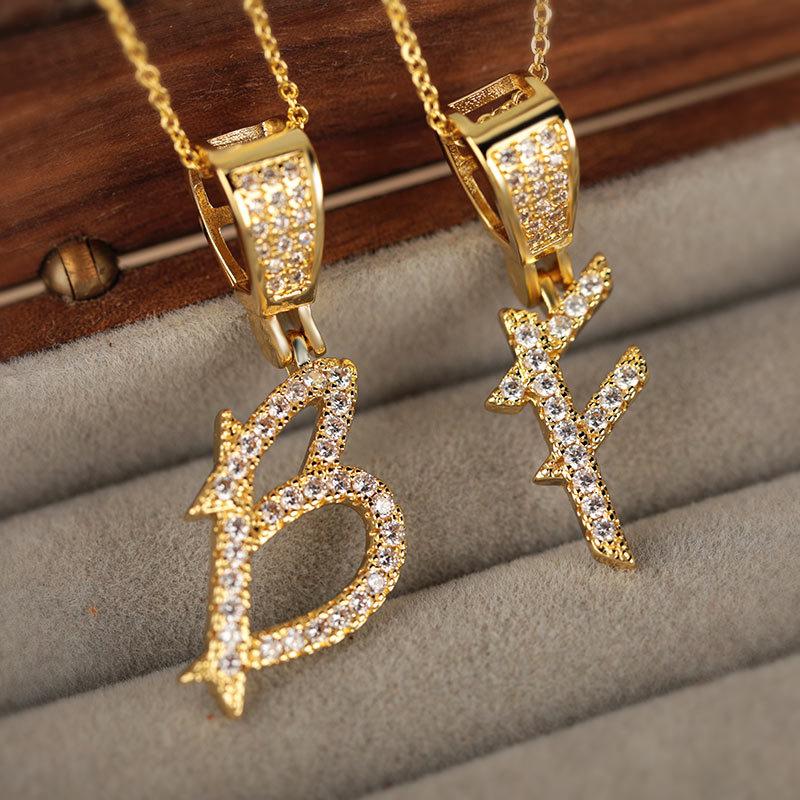 Gold Plated Crystal Initial Letter Necklace Personalized Dainty Name Pendant Jewelry