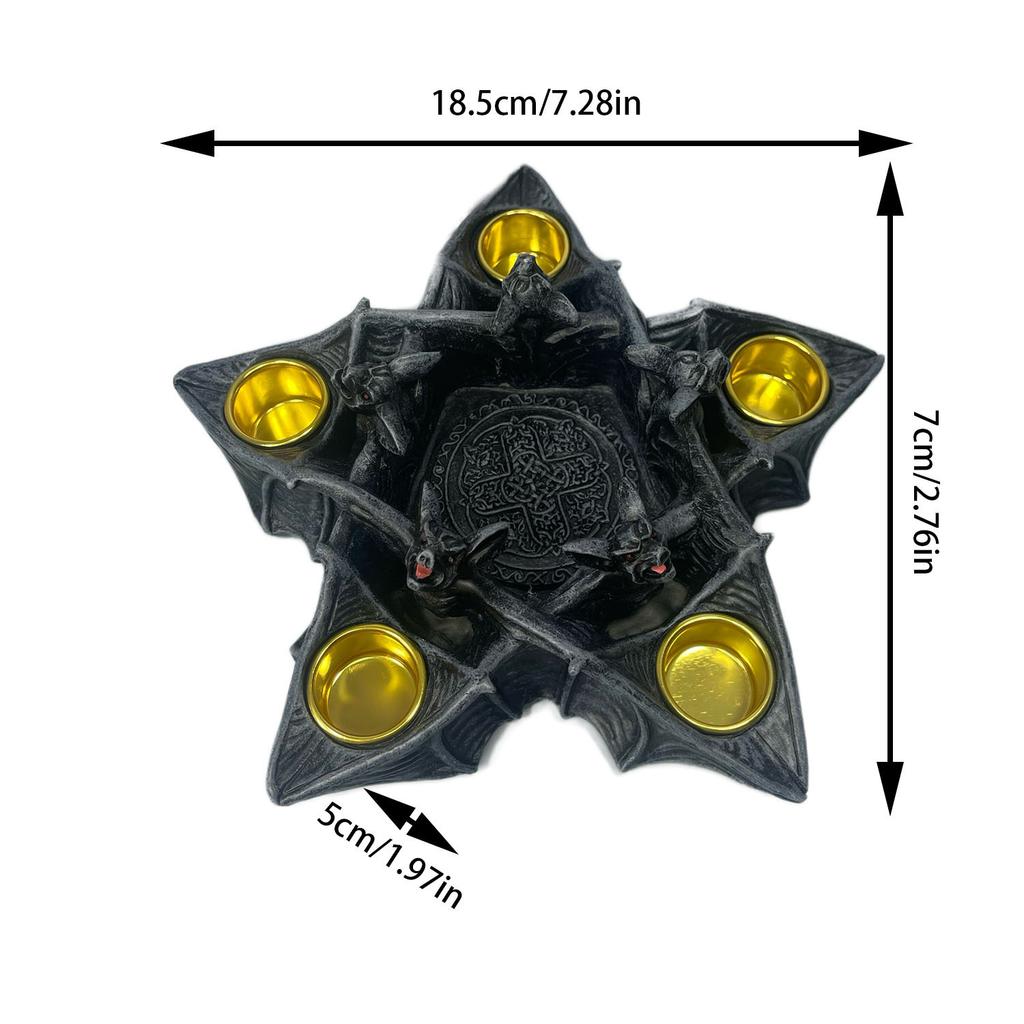 Nowy Halloweenowy Pięcioramienny Gwiazda Nietoperz Świecznik Żywica Rzemiosło Wysokiej Klasy Dekoracja Atmosfery Domowego Biurka