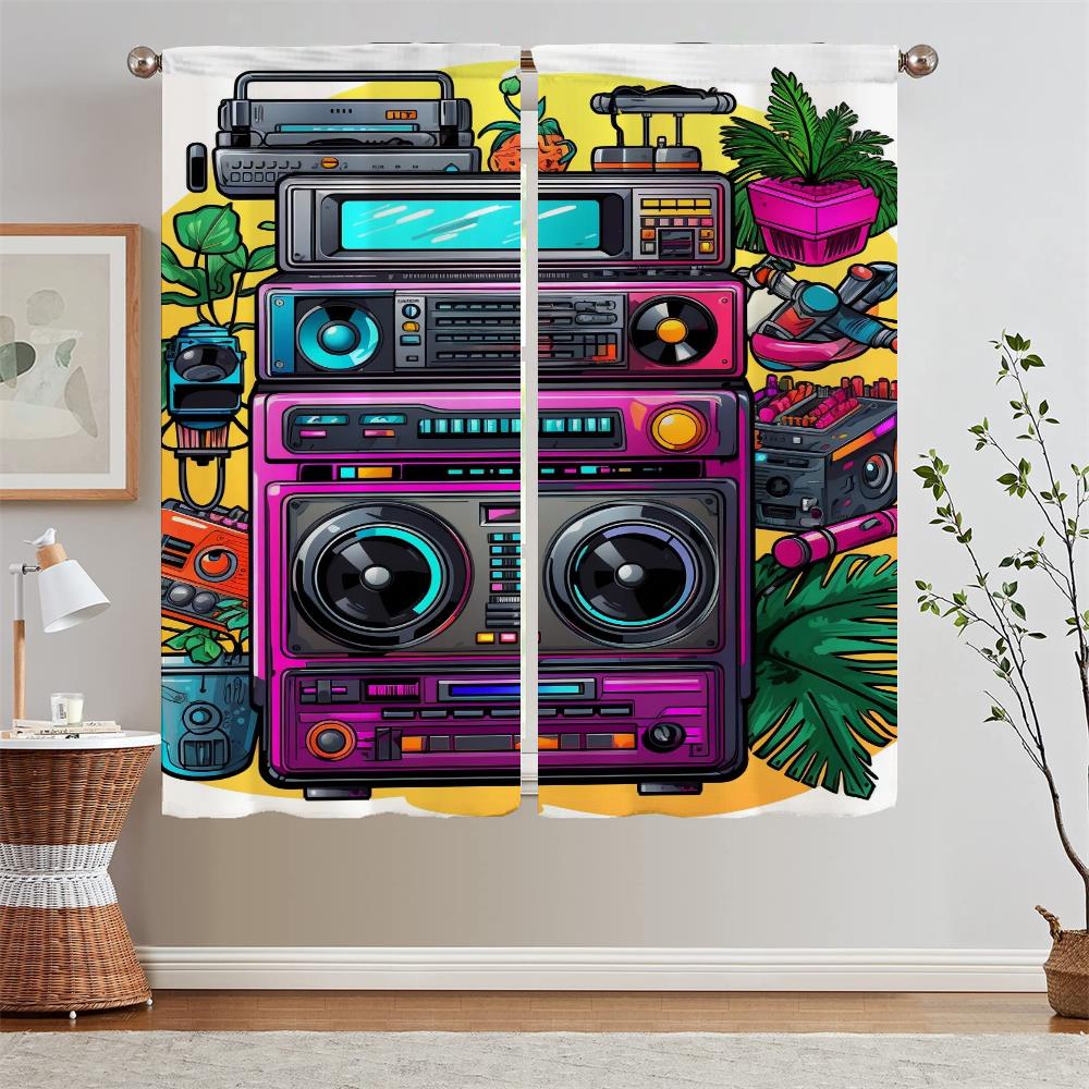 Lata 80. Vintage Radio Zasłony do pokoju dziecięcego do salonu Zasłony woalowe Zaciemniająca tkanina działowa Podwiązki do zasłon
