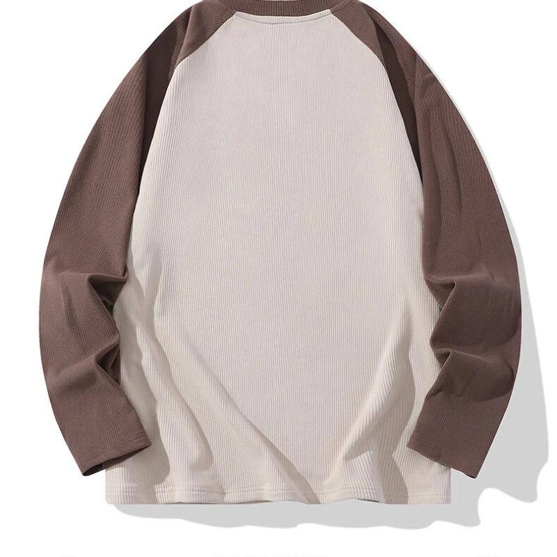 Spring Autumn Round Neck Patchwork Bottomed T-shirt Men Long Sleeve Casual Fashion Tee Top