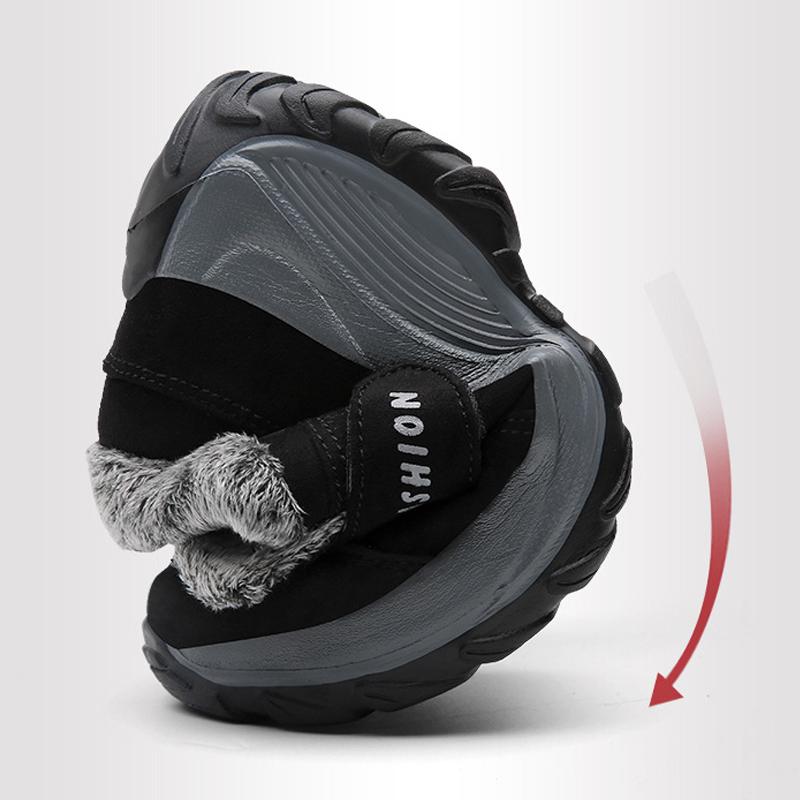 Suede Leather Women Ankle Boots Winter Plush Lined Outdoor Walking Shoes Female Hook Loop Hiking Shoes Class Solid Cotton Boots