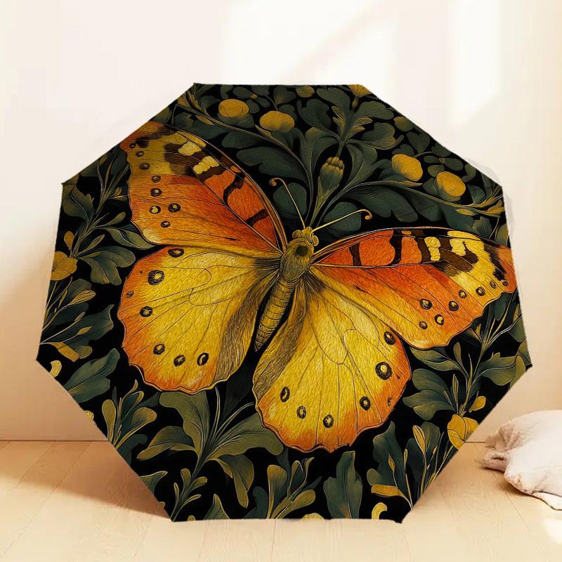 1pc Butterfly Floral Automatic Folding Umbrella, Heavy Duty 8 Rib Iron Frame,  Suitable for Travel, Daily Use, Birthday, Decor Gift M0104065