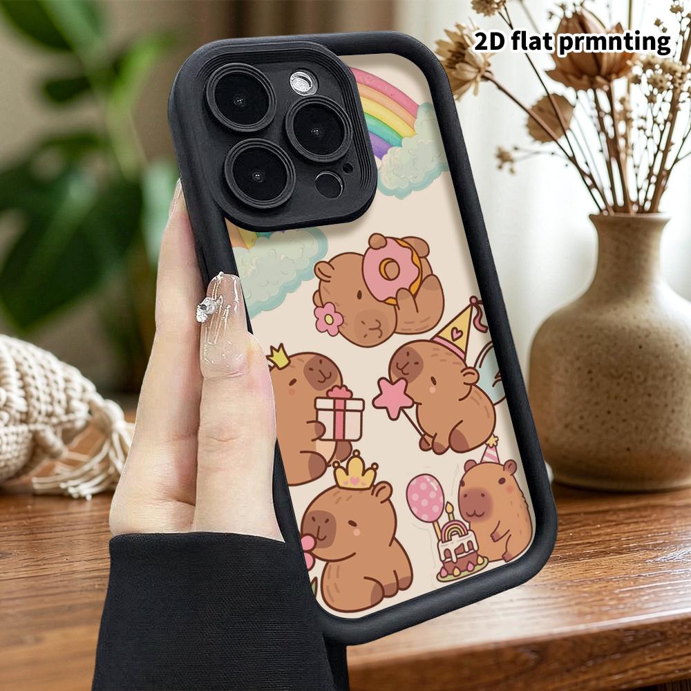 Phone Case: 2D Flat Design Suitable for iPhone 18, 17, 16, 15, 14, 13 Pro Stepped Protective Case, Birthday Party Capybara, Christmas and Halloween Gi