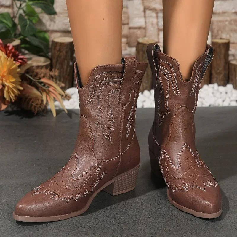 Fashion 2024 Fashion Women's Shoes Mid-Calf Women's Boots Hot Sale Embroidery Modern Boots Women New Slip-on Plus Size Shoes for Women