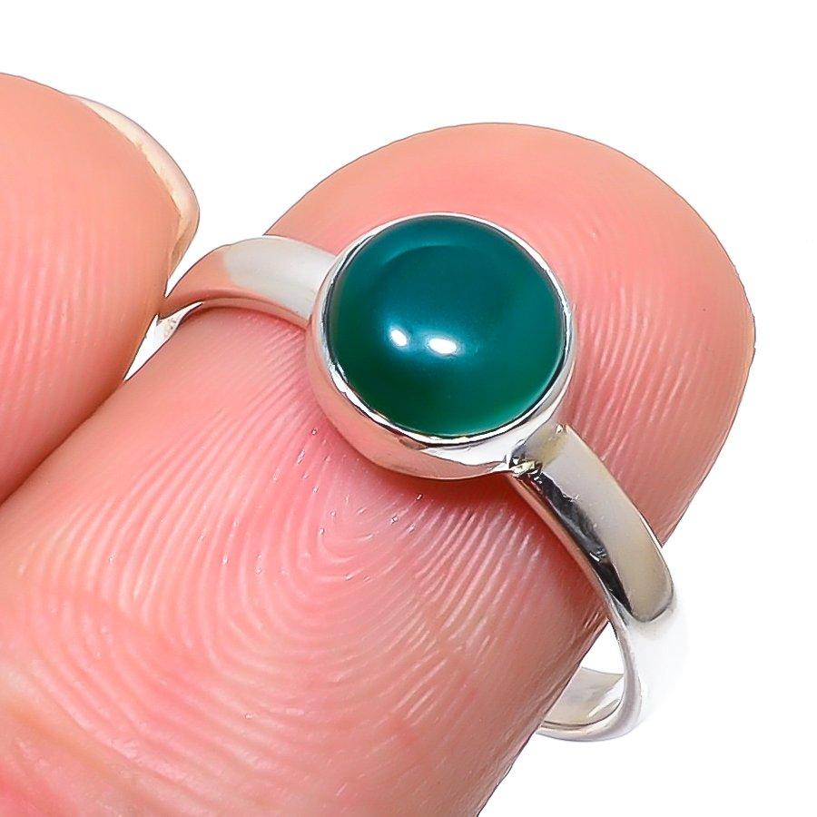 

Natural Green Onex Gemstone Handmade 925 Sterling Silver Jewelry Ring S.9 q2t09