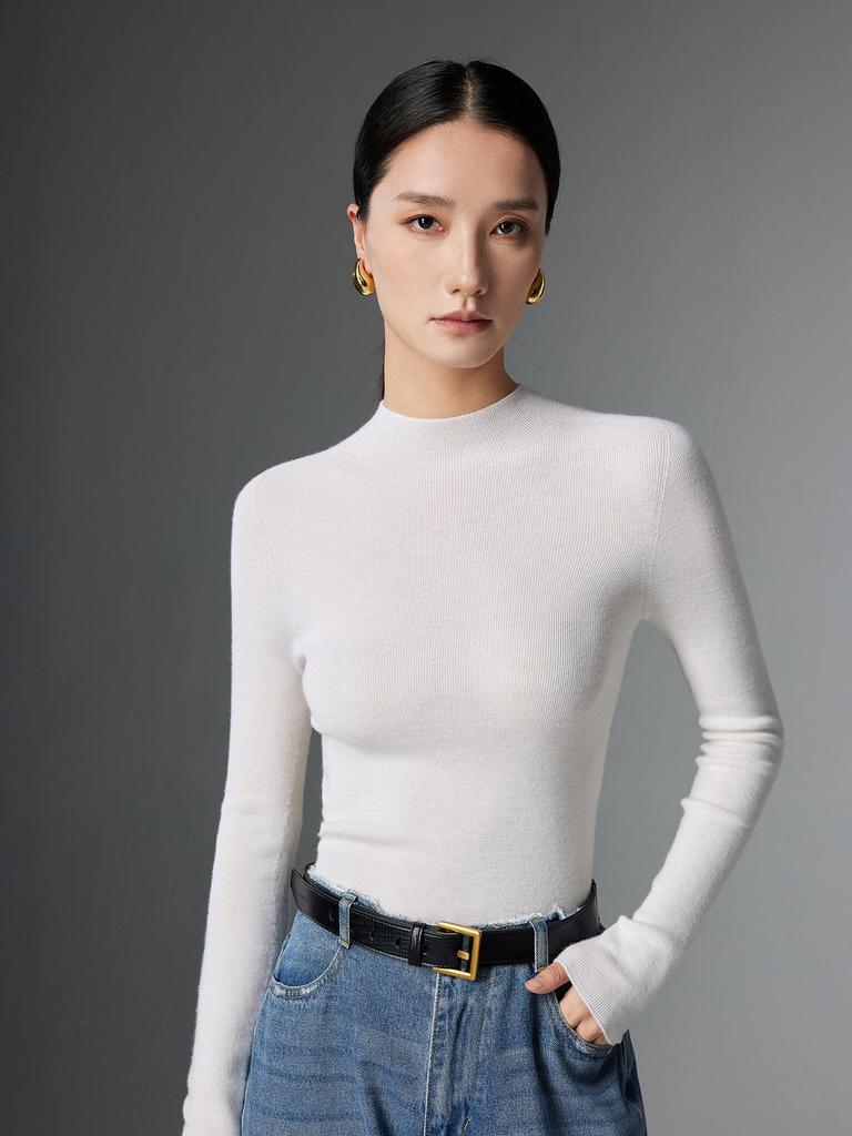 Yangzi 120 Count Superfine Merino Wool Women's Slim Fit Half-High Neck Sweater