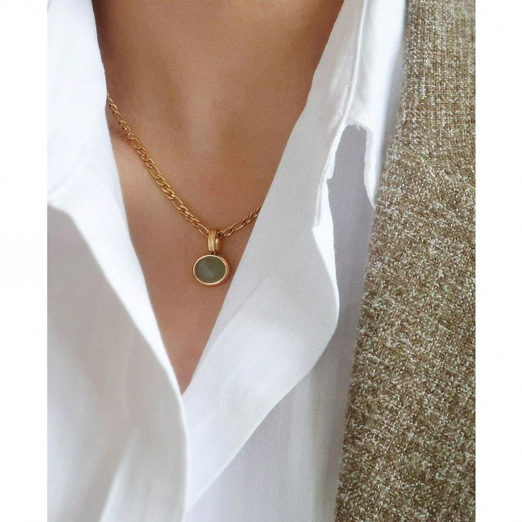 Oval Pendant Necklace Simple and Versatile Stainless steel Retro Neck Chain Sweater Chain