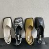 Square Toe Elegant Ladies Sandals Fashion Ladies Elastic Band Flat Heel Women Shallow Party Shoes Square Heel 35-40