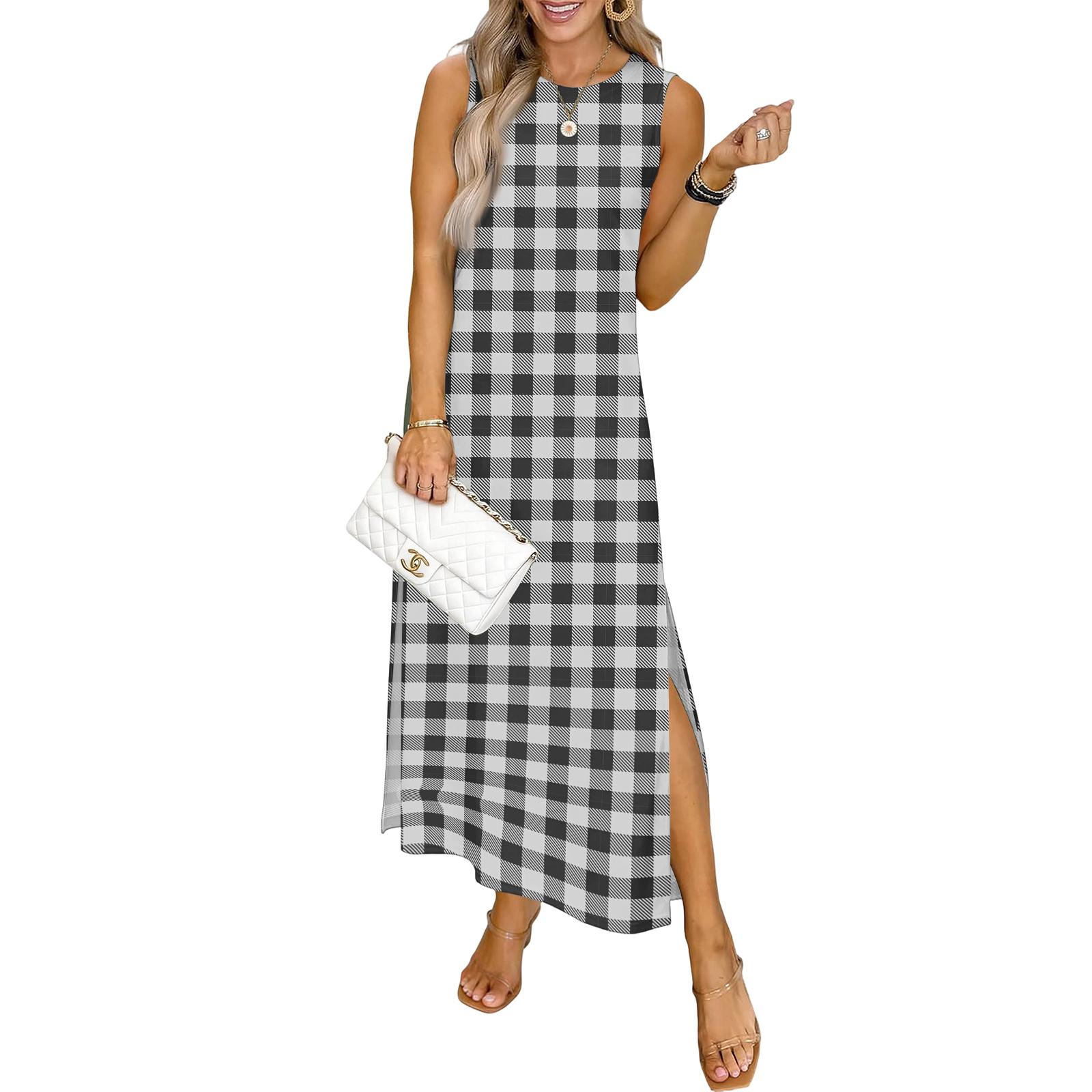 

Sleeveless Maxi Dress for Women Dresses with Classic Plaid Print Suitable for Summer Dresses for Women UK and Spring Dresses for Women XXL