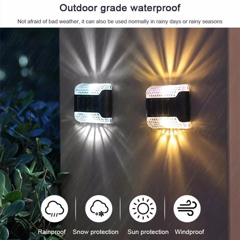 Warm White & White Light Outdoor Solar Wall Lamp Garden Landscape Lighting Courtyard Corridor Walkway Step Deck Stairs LED Night Iight Christmas Decor