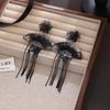 Silver Needle Chinese Ink Painting Flower Tassel Earrings: Light Luxury, High-End Qipao Accessories for Women