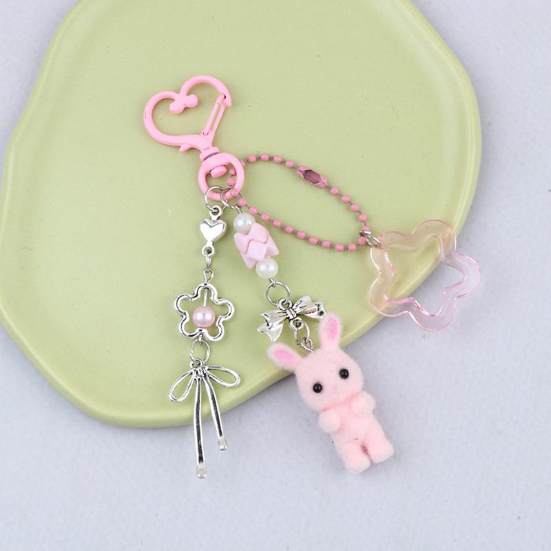 

Кавайный Милый Брелок Кролик Мультяшный Флокированный Животный Подвеска Брелок Изысканные Аксессуары для Украшения Рюкзака Подарки