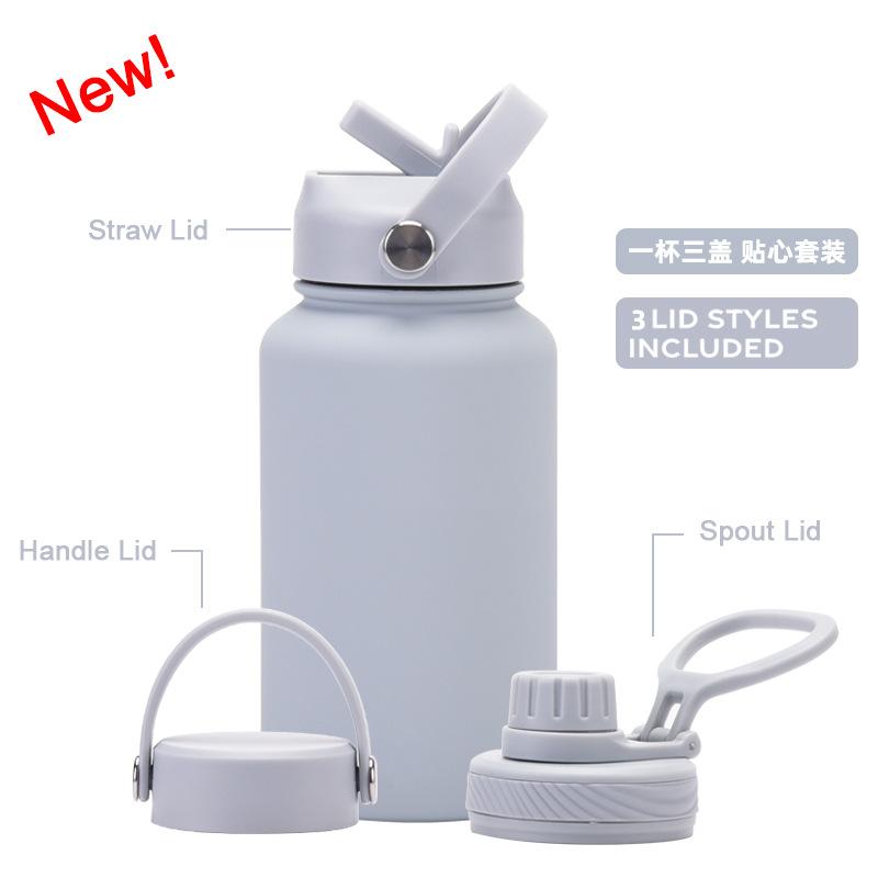 

Stainless Steel Thermos Cup, One Cup With Three Lids 650Ml Stainless Steel Water Cup, Portable Outdoor Sports Kettle 650ml светло-серый