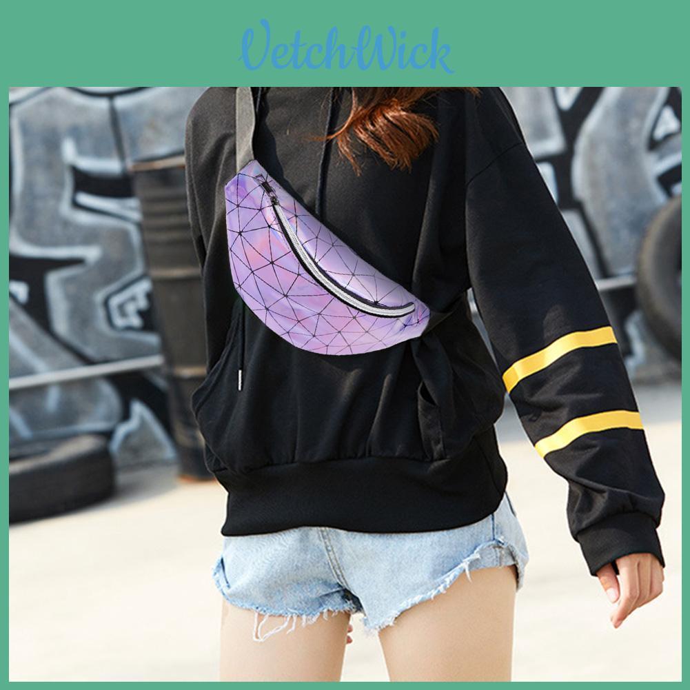 Trendy Geometric Holographic Waist Bags Premium Pu Leather Belt Packs For Women