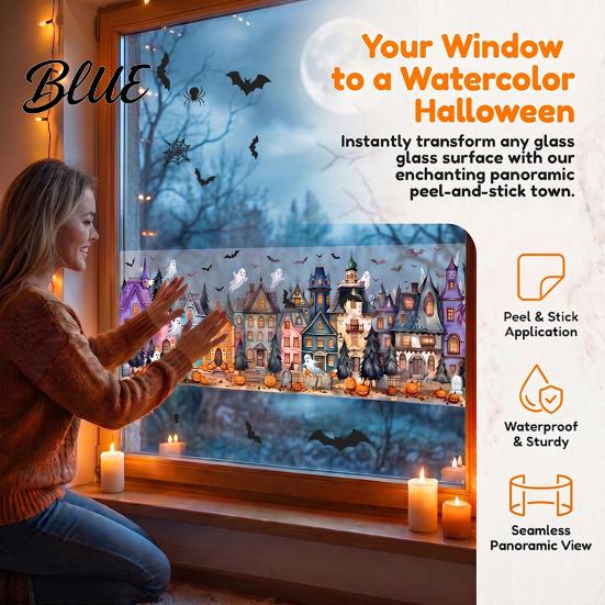 Festive Home Window Art Halloween Clings Pumpkins Skeletons Ghosts And Bats Print Decorative Reusable Seasonal Stickers Decals Electrostatic