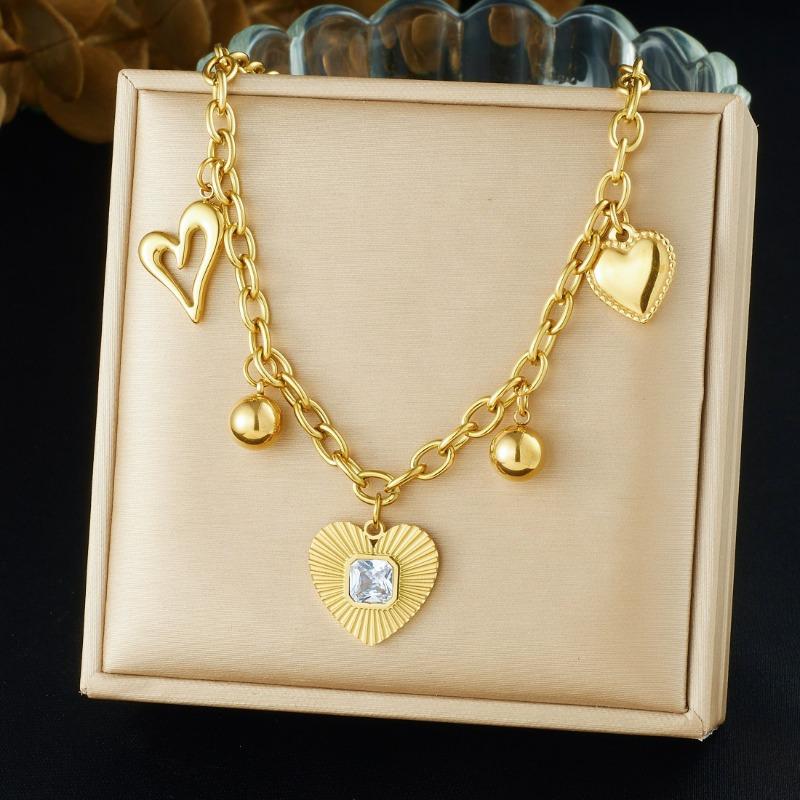 Collier Cœur Multicharms Doré avec Chaîne Maillons Paperclip