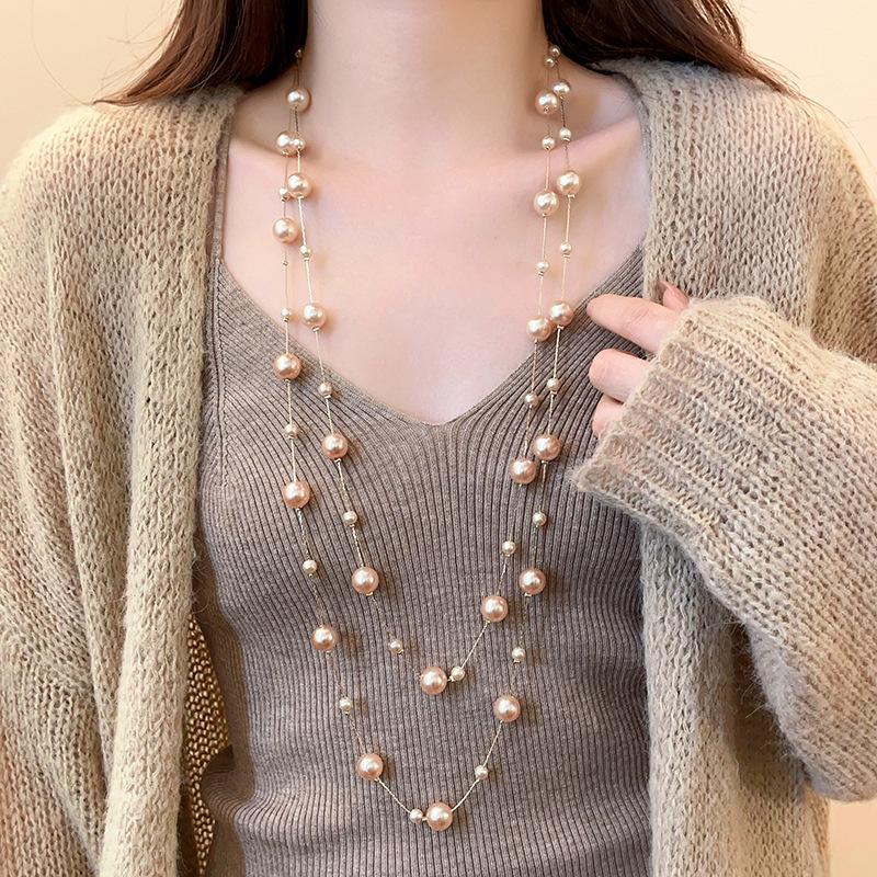Elegant Long Layered Pearl Necklace for Women - Versatile Korean Fashion Accessory for Autumn/Winter