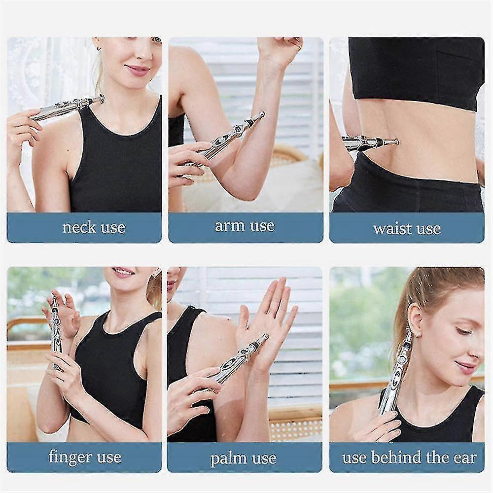 Electronic Acupuncture Pen Meridian Body Physiotherapy Massager Pain Relief Therapy With 5 Replacement Heads - PJ