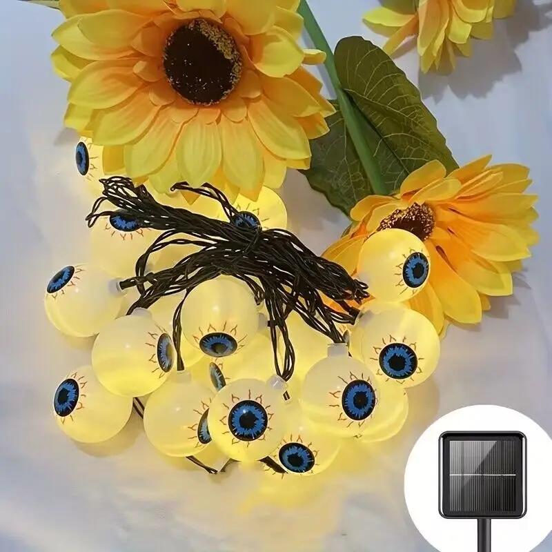 

100LED Solar Powered Halloween Eyeball Light String Colored Light Bar Restaurant Courtyard Holiday Party Decoration Light 632 Solar 3.5M 10LED теплим білим кольором