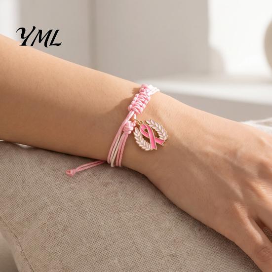 Heart Butterfly Alloy Pendants Breast Cancer Awareness Bracelet for Women, Adjustable Woven String with Comfortable Non Compressive Cord Ribbon Charm,
