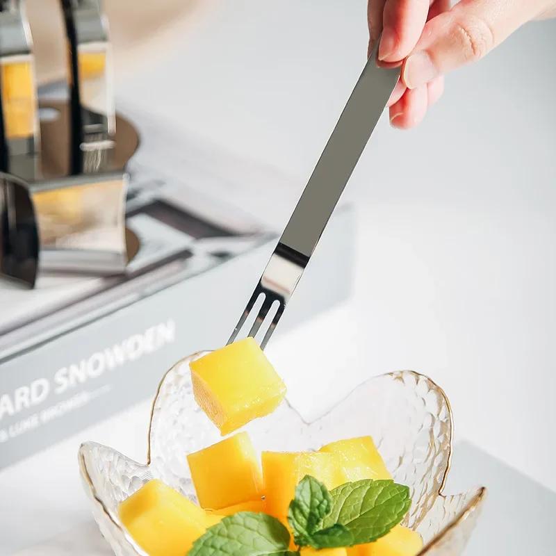 6Pcs Fruit Forks With Stand Coffee Fork Set Cake Dessert Mini Fork Afternoon Party Cutlery Snack Fork For Kitchen Dining Bar