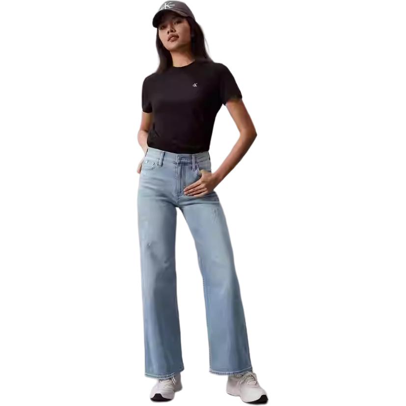 Calvin Klein T-shirt in cotone slim fit con logo ricamato da donna top nero 40WH105-BAE