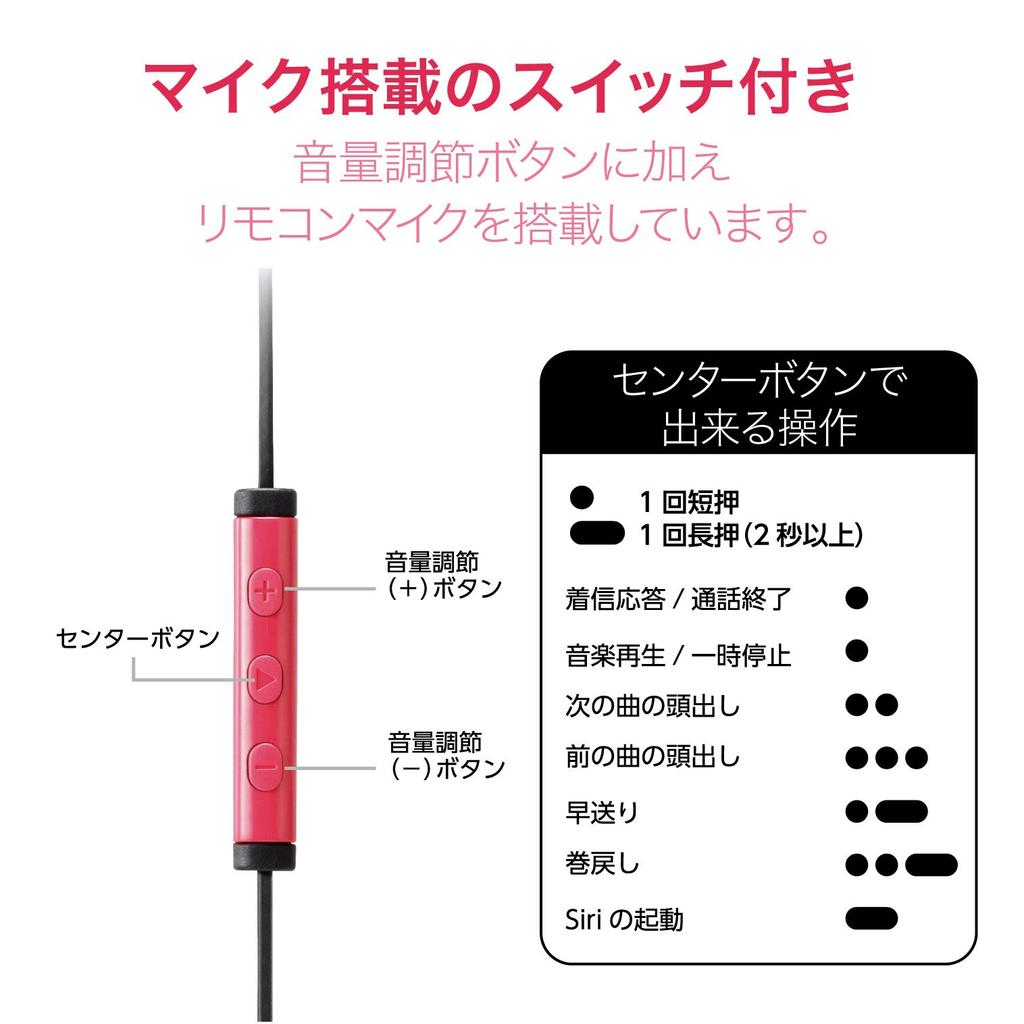 ELECOM Smartphone Headphones, In-Ear, Lightning Stereo, 9.2mm Driver, Fast Music, Retractable, with Microphone, FR10CA, Pink, EHP-LFR10CMPN