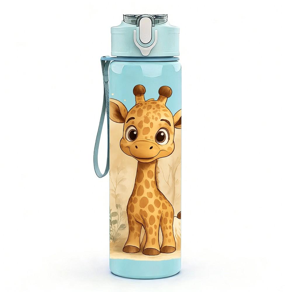 1PC Fluffy Baby Giraffe 750ml Color Plastic Sports Water Bottle Leakproof Flip Straw Lid Suitable for Sports Office Home Use