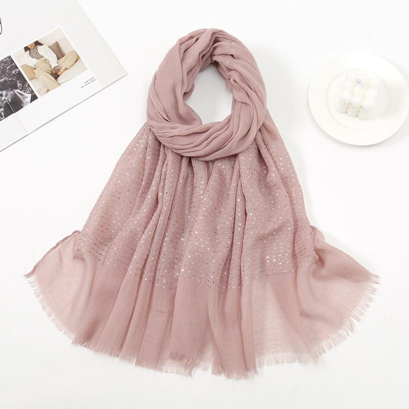 Autumn and winter new candy color sequined beard edge scarf cotton and linen feel fresh and fashionable versatile monochrome shawl scarf