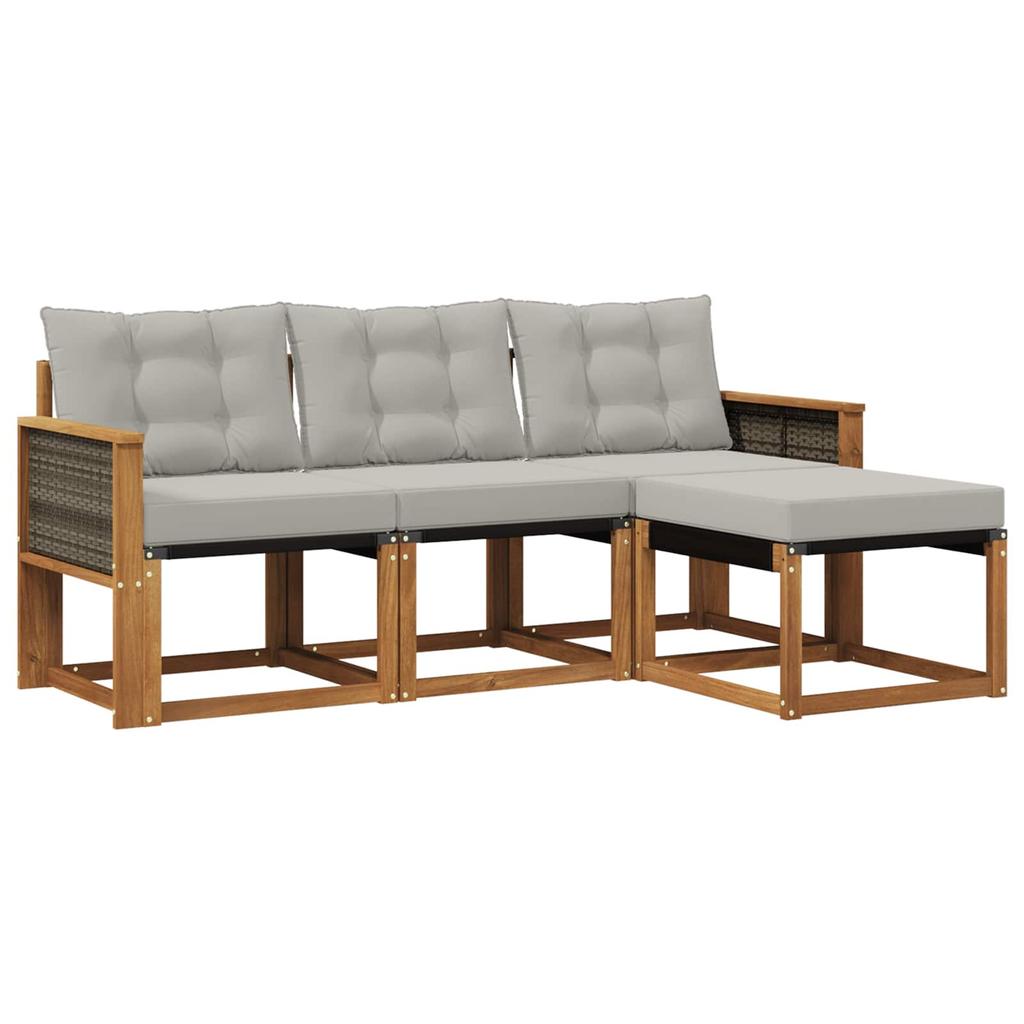 Outdoor Sofa Set with Cushions 4 pcs Natural and Light Grey