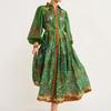 Abito Maxi da Donna con Scollo Manica Lunga Vestibilità Larga Cintura in Vita Stampa Floreale Uccelli Vintage Manica a Palloncino Abito a Linea A