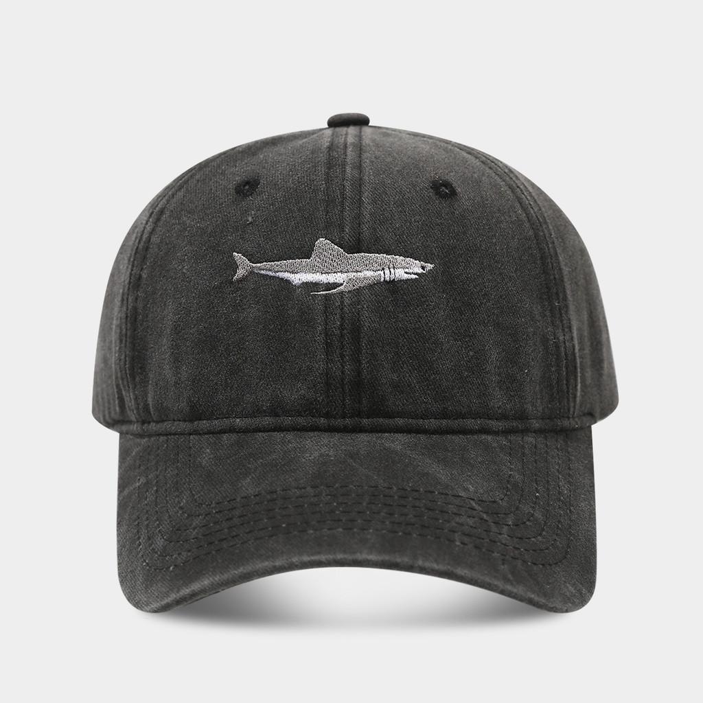 

Vintage Shark Cotton Baseball Cap With Embroidery For Streetwear And Sun Protection чёрный