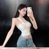 Sommer Sexy Schulterfreier Gestrickter Weste Damen Schick Falten Ärmellos Schlank Crop Top