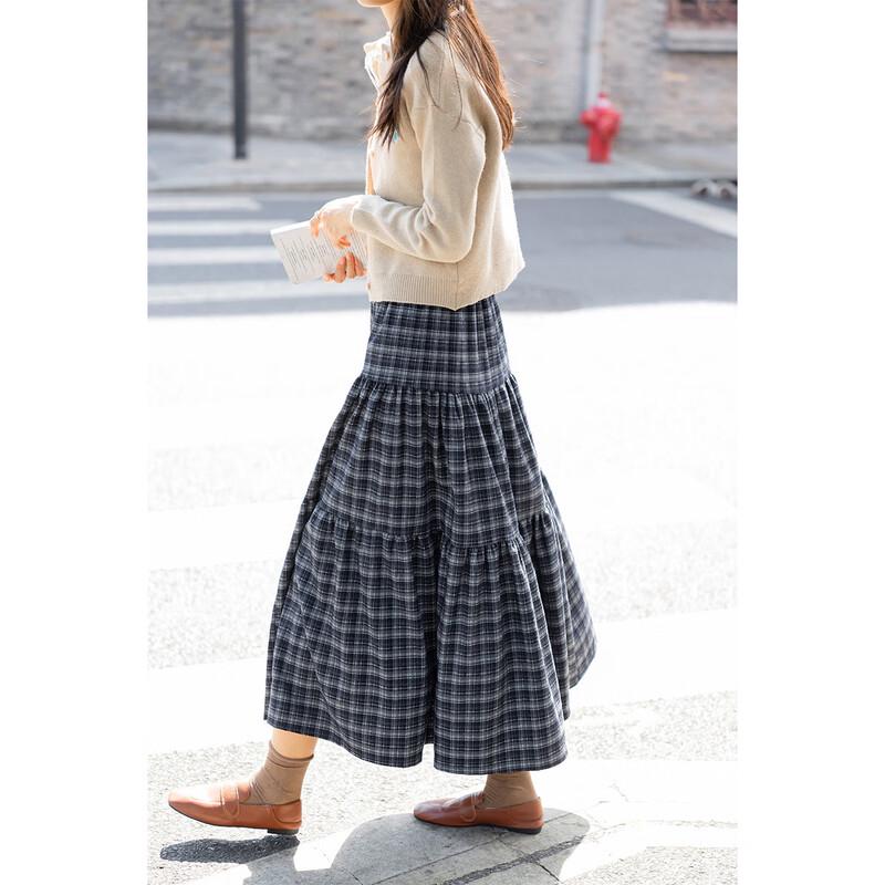 Korean Style Retro Plaid Midi Skirt