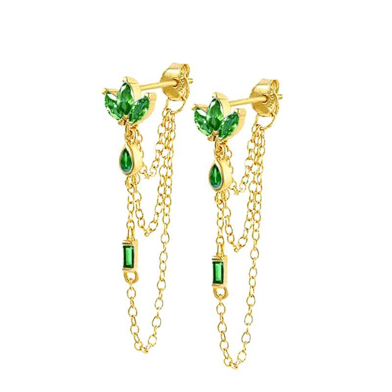 925 Silver Needle Long Chain Stud Earrings For Women Exquisite Zircon Geometric Tassel Pendant Earrings Luxury Jewelry