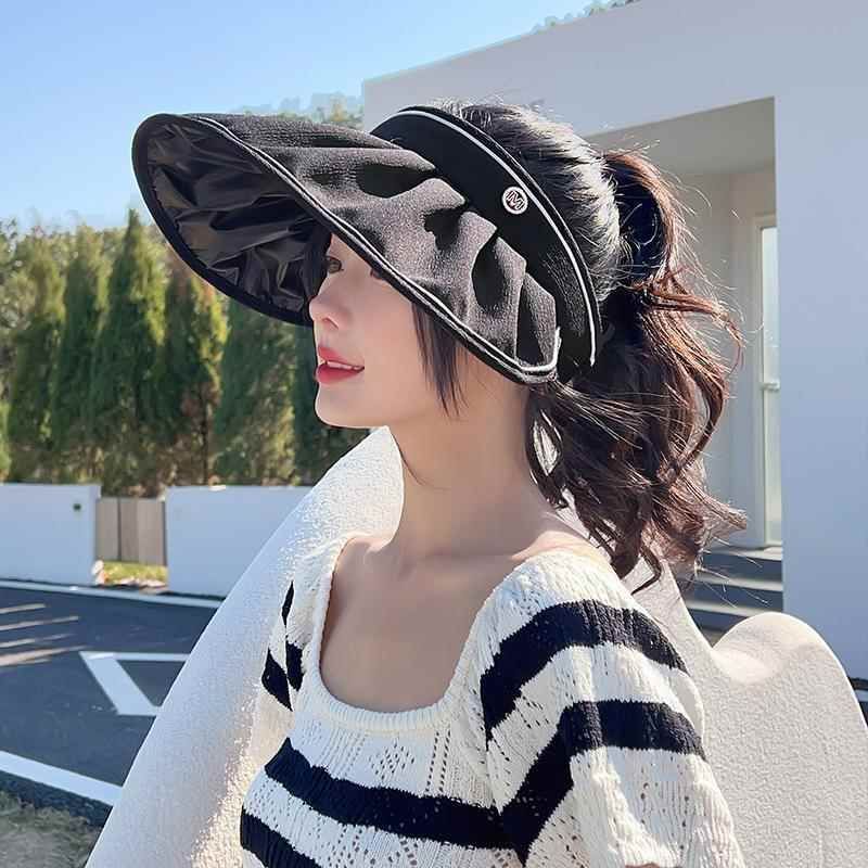 

Sun Hat Female Summer Vacation UV Protection Topless Hat Korean Outdoor Ponytail Face Covering Sun Protection Sun Hat E-456CHT Black M standard headband cap