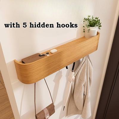 Wood Coat Rack Wall Mount Modern Door-Mounted Organizer with 5 Hooks Wall Shelf for Bedroom/Hallway Hidden Clothes Hanger Racks
