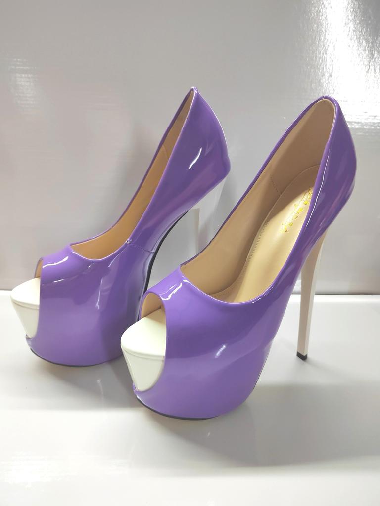 2026 new color matching outer height thin heel 19cm candy color patent leather fish mouth large size women's shoes hate sky high heels