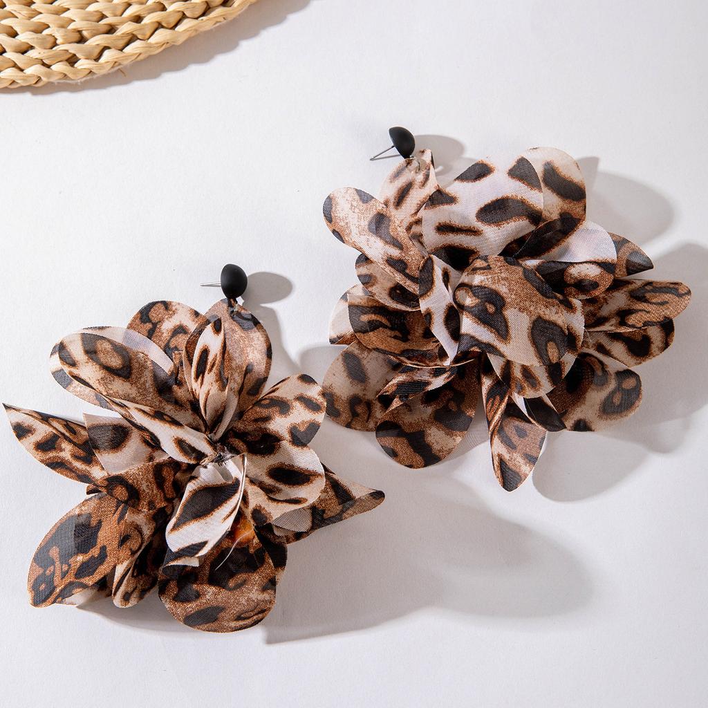 Accessories, autumn and winter fabric leopard print flower earrings, vintage earrings, earrings.