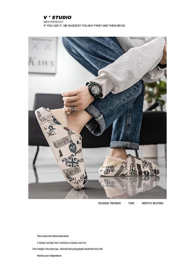 Men's Winter Waterproof Fleece-Lined Cotton Slippers - Plus Size, Dual-Use, Wrap-Heel, Half-Slippers for Outdoor & Home Use